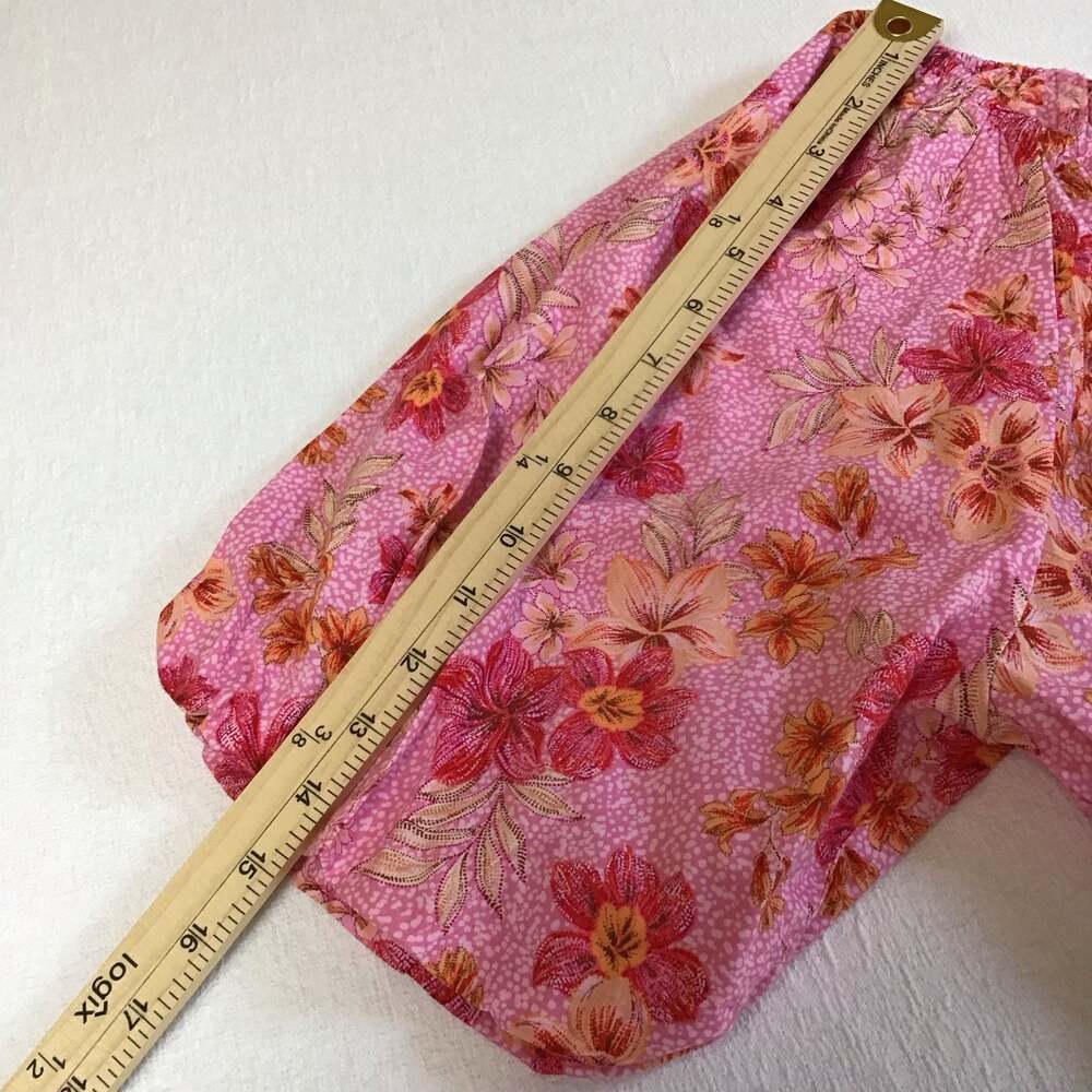 LOFT Lily Gathered Waist Floral Puff Sleeve Blouse large boho Flirty - Picture 12 of 12